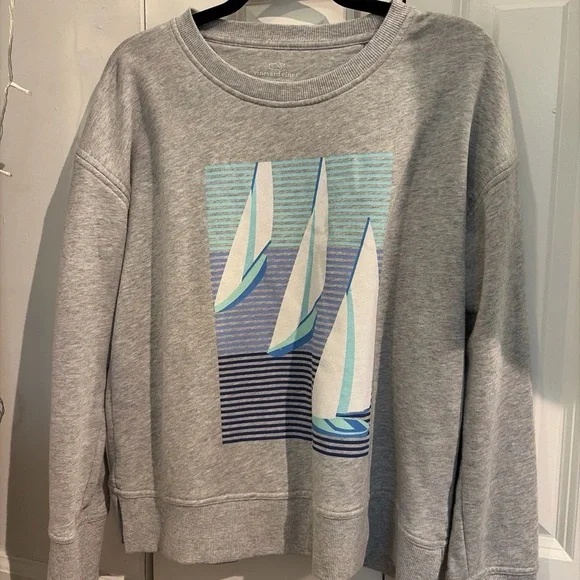 Vineyard Vines Gray Sweatshirt with Blue and White Sailboat Design - Picture 2 of 6